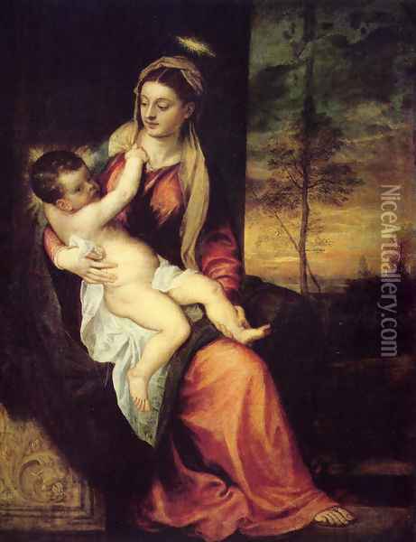 Mary with the Christ Child Oil Painting - Tiziano Vecellio (Titian)