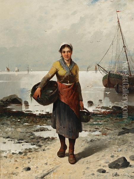 Danish Fisher-girl; Norwegian Fisherman Oil Painting - Louis-Marius Garcin