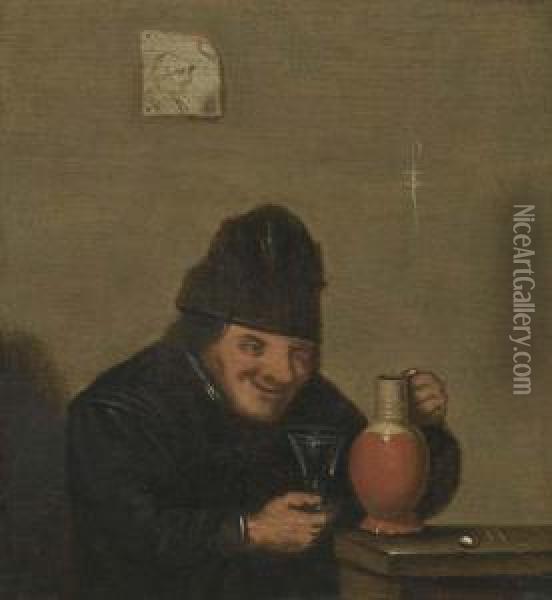 Wine Drinker With Jug. Oil Painting - Adriaen Brouwer
