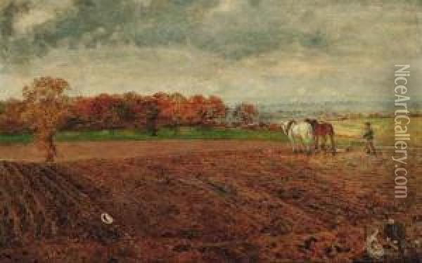 Ploughing In Cheshire Oil Painting - William Davis