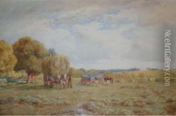 Carting Hay - A Showery Morning Oil Painting - Thomas Pyne