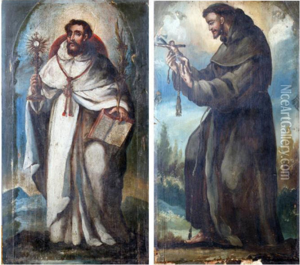Saint Francois Et Un Saint Eveque Portant Une Monstrance Oil Painting - Francisco De Zurbaran