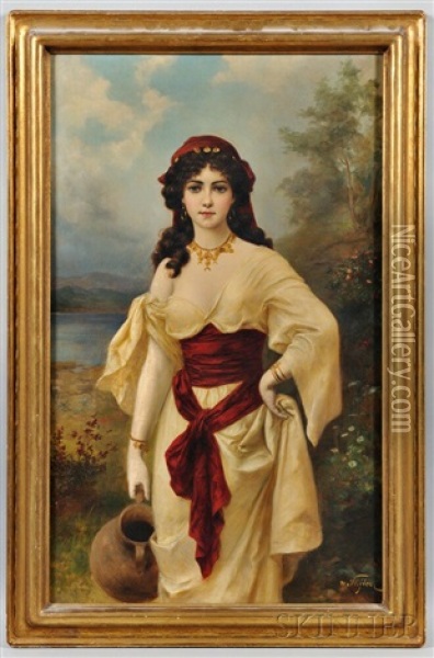 An Eastern Beauty Carrying A Water Jug Oil Painting - Moritz Stifter