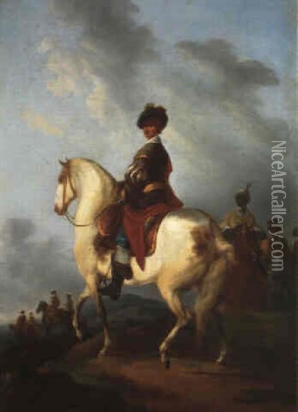Cavalier Espagnol Et Son Escorte Oil Painting - Francesco Giuseppe Casanova