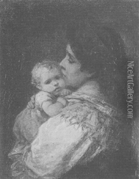 Mutter Mit Ihrem Kind Auf Dem Arm Oil Painting - Wilhelm Roegge