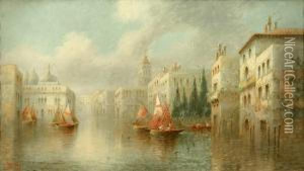 A Venetian Canal Scene Oil Painting - James Salt