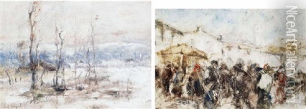 Paesaggio (2 Works) Oil Painting - Vittore Antonio Cargnel
