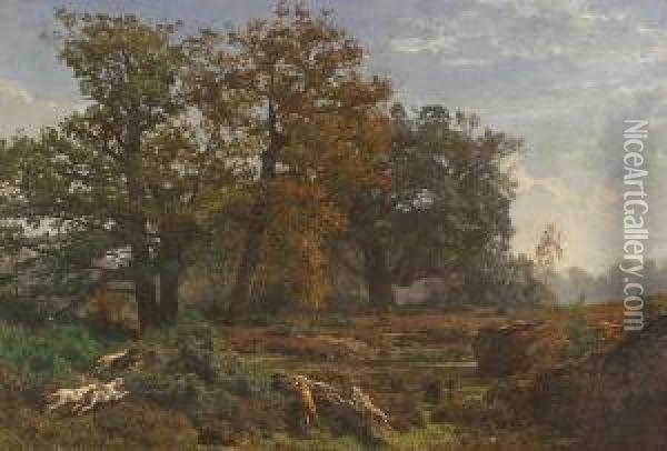 Stag Hunt Oil Painting - Auguste Bonheur