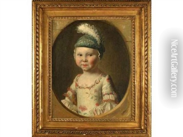 Portrait D'enfant Au Bonnet Vert Et Plume Oil Painting - Francois Hubert Drouais