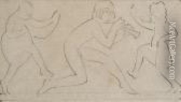 Design For Sculpture 'ariel Piping To Thechildren' Oil Painting - Eric Gill