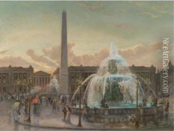 Place De La Concorde, Paris Oil Painting - Gustave Pope