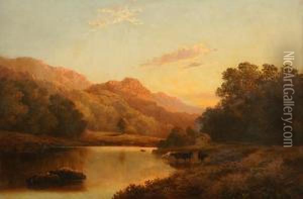 Sunset At Beddgerlert Wales Oil Painting - Francis Muschamp