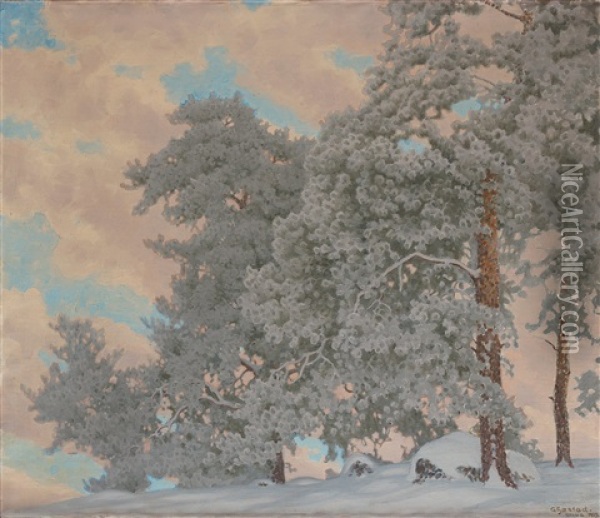 Winter Scene From Glava Oil Painting - Gustaf Fjaestad