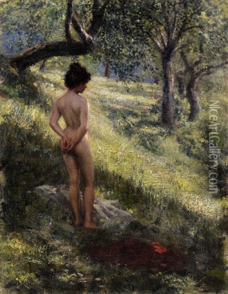 A Nude In The Forest Oil Painting - Hermann Moest