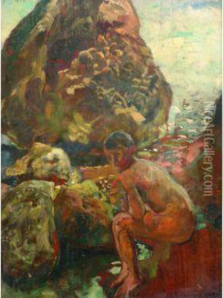Garcon Sur Un Rocher Oil Painting - Max Klinger