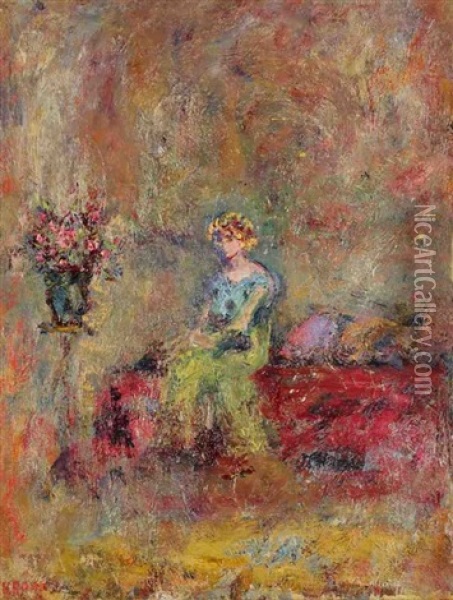 Femme Assise A La Robe Verte Oil Painting - Paul Kron