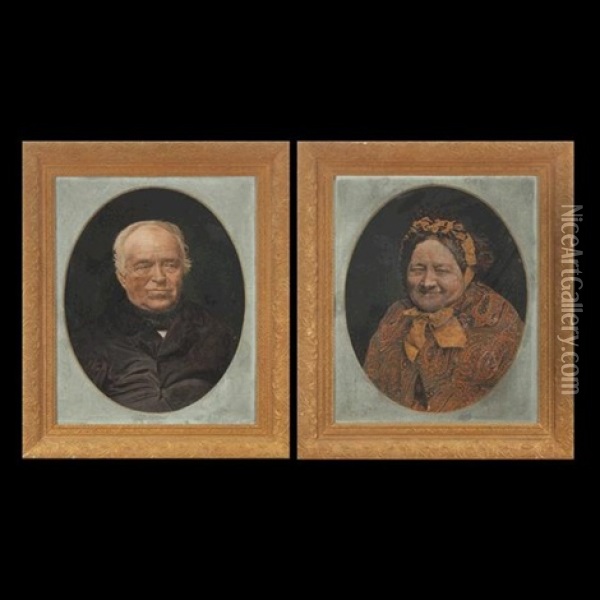 Portrait Of A Man & His Wife (2 Works) Oil Painting - Lajos Csillaghi