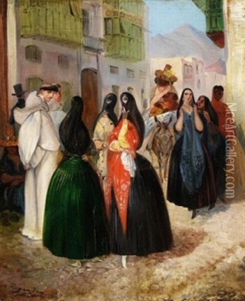 Strassenszene In Lima Oil Painting - Johann Moritz Rugendas