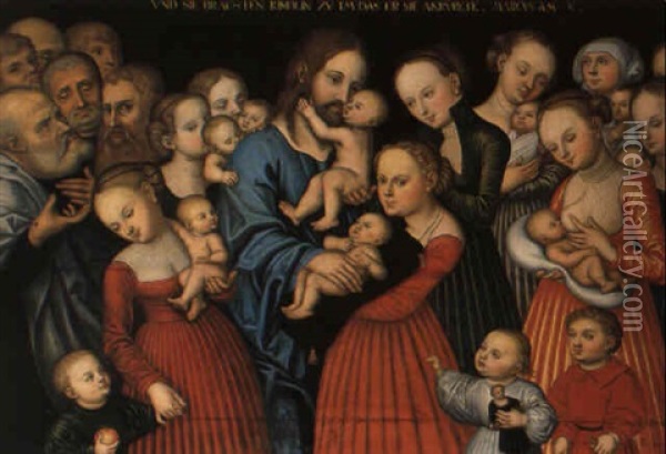 Lasset Die Kindlein Zu Mir Kommen Oil Painting - Lucas Cranach the Younger