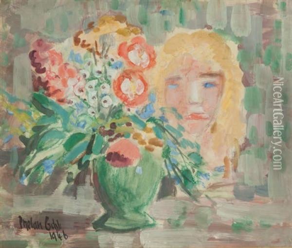Girl With Flowers Oil Painting - Henry William Phelan Gibb