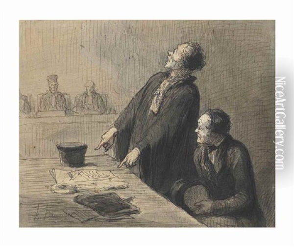 'le Procureur De La Defense' Oil Painting - Honore Daumier