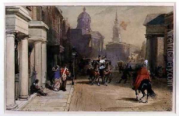 Trafalgar Square from Pall Mall Oil Painting - Eugene Louis Lami