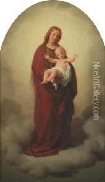 Madonna And Child Oil Painting - Moritzfeuermuller I Muller