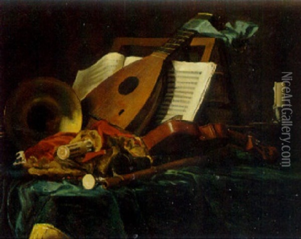 A Huntsmand And His Wife Resting Before A Chalet Oil Painting - Jakob Roedler