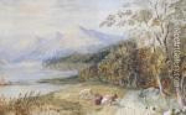 Cattle On The Shores Of A Loch Oil Painting - Thomas Miles Richardson