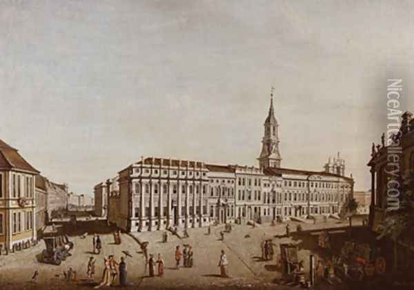 View of Castle Street and the Fiaker Square Potsdam 1773 Oil Painting - Johann Friedrich Meyer