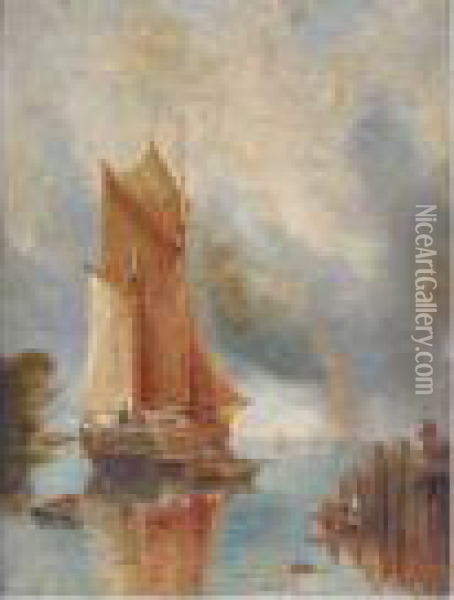 Fishing Boat Off A Jetty Oil Painting - William Joseph Caesar Julius Bond