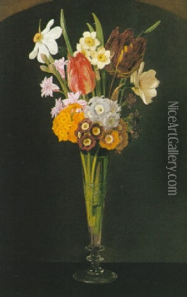 Flowers In A Vase Oil Painting - Jorgen Roed