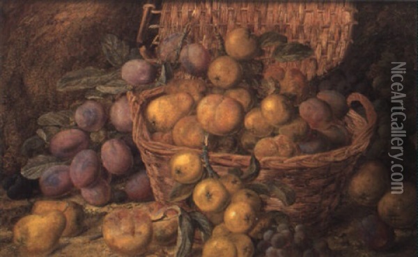 Still Life Of Fruit In A Basket Oil Painting - Vincent Clare
