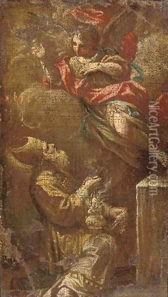 An Angel appearing to a Bishop in a vision a fragment Oil Painting - Corrado Giaquinto