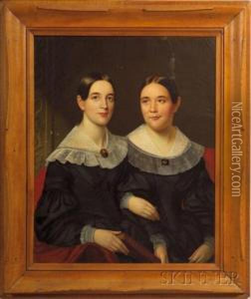 Portrait Of Two Sisters. Oil Painting - Henry Cheever(s) Pratt
