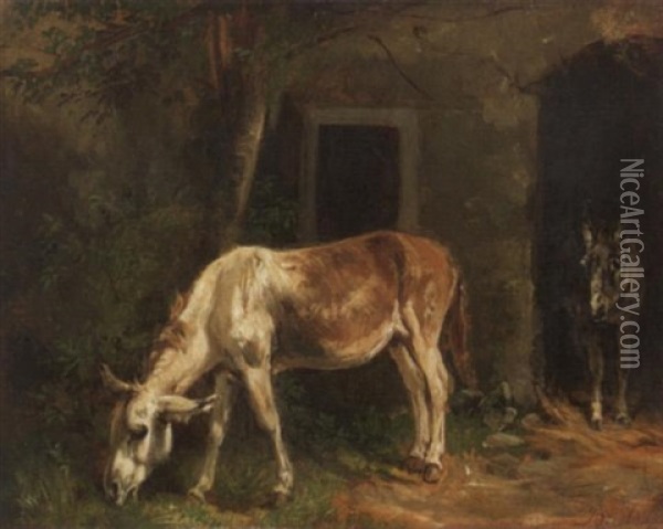 Zwei Esel Vor Dem Stall Oil Painting - Benno Raffael Adam