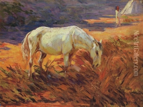 Horse By The Water Oil Painting - Dezsoe Czigany