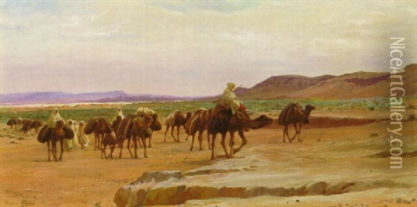 Caravannes De Sel Dans Le Desert Oil Painting - Eugene Alexis Girardet