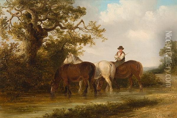 Watering The Horses Oil Painting - Thomas Smythe