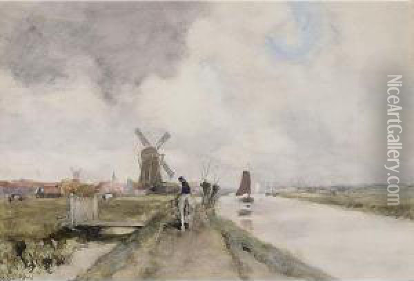 A View Of A Dutch Canal Oil Painting - Willem Maris
