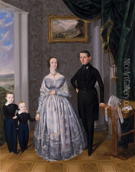 Ehepaar Mit Zwei Knaben Im Biedermeier-interieur Oil Painting - Alois Spulak