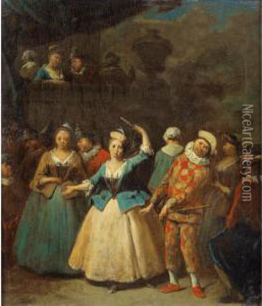 Scene De Danse Avec Arlequin Oil Painting - Jan Baptist Lambrechts
