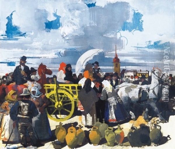 Vasarban - At The Fair Oil Painting - Vilmos Aba-Novak