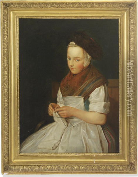 Portrait Of A Young Girl Oil Painting - Charles-Francois Hutin