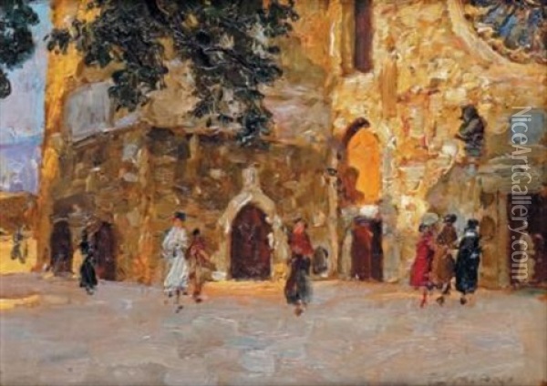 L'eglise San Giusto A Trieste Oil Painting - Ugo Flumiani