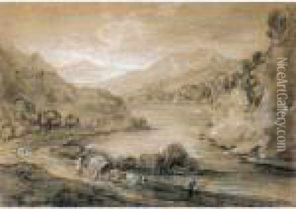 Mountainous Landscape With Cart And Figures Oil Painting - Thomas Gainsborough