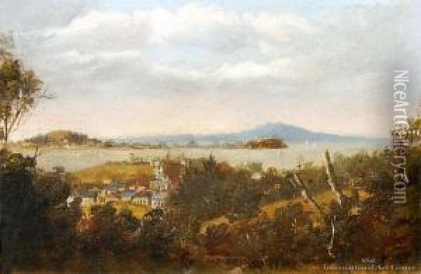 Auckland Harbour From The Domain Oil Painting - Charles Blomfield
