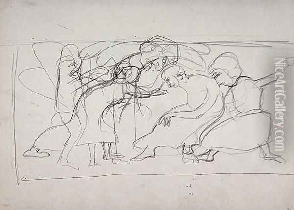 Study for Decorative Panel Worshippers for the Cave of the Golden Calf Oil Painting - Spencer Frederick Gore