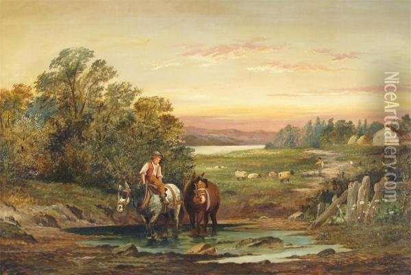Pastoral Scene At Dusk Oil Painting - John Rock Jones