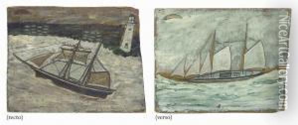 Fishing Boat By A Lighthouse Oil Painting - Alfred Wallis